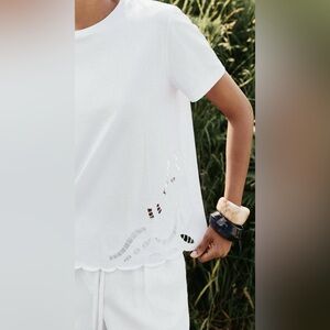 Zara Embroidered Cutout White T-shirt | Short Sleeves | Large | NWT